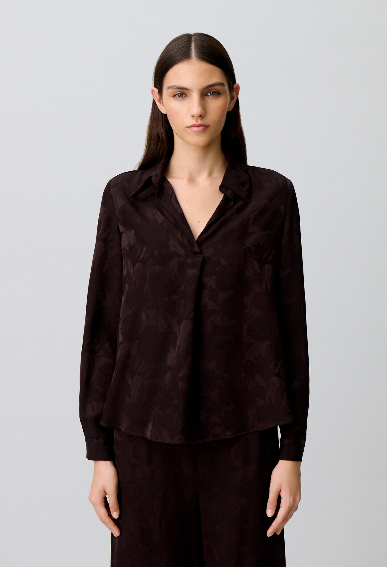 Gerade florale Jacquard-Bluse
