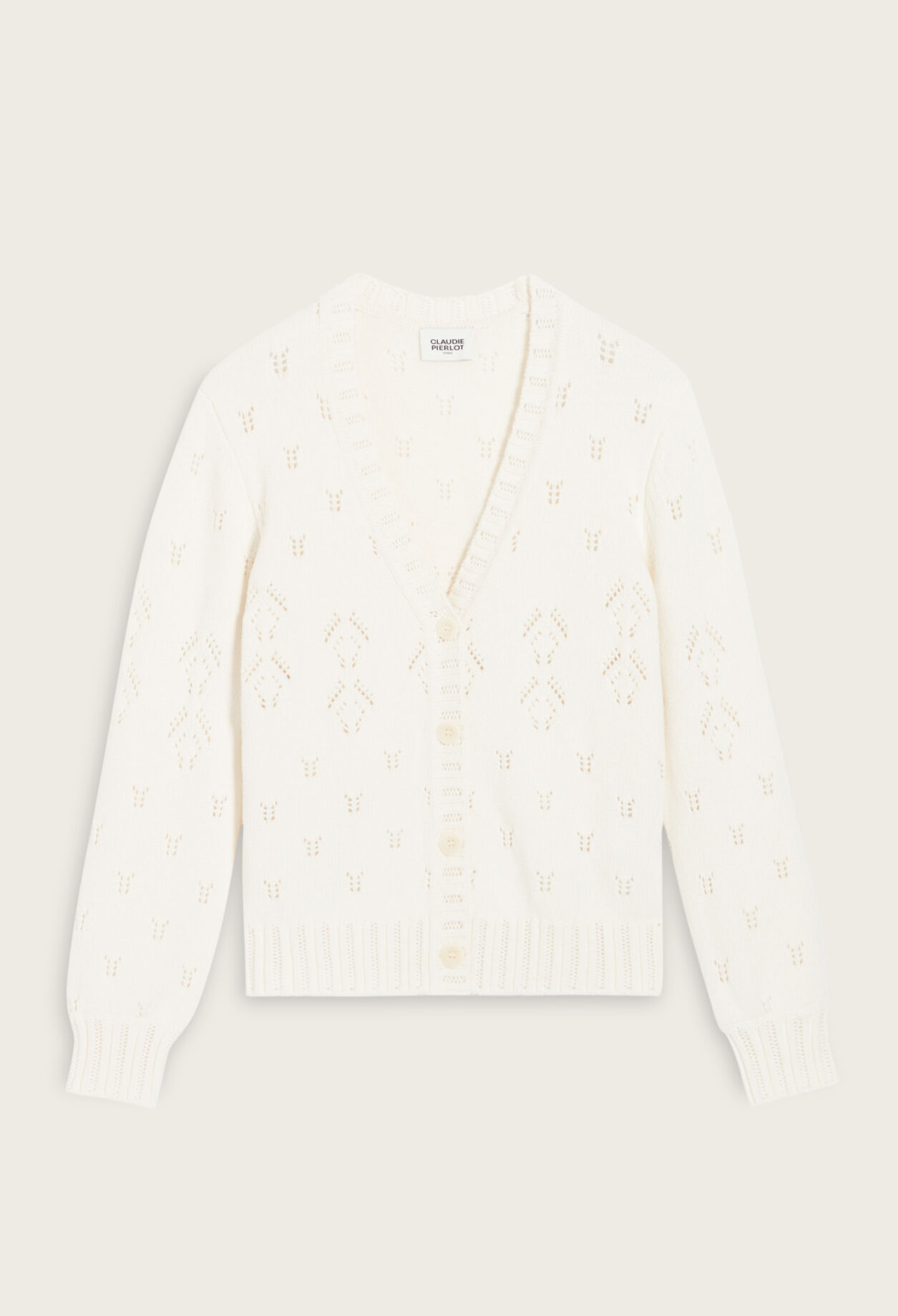Ecru openwork knitted cardigan