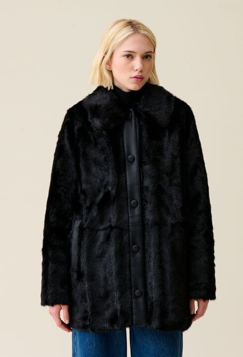 Manteau fausse fourrure noir