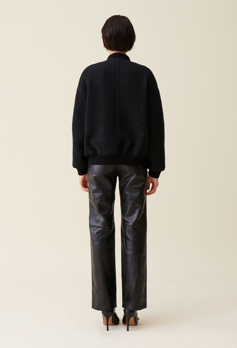 Schwarze Tweed-Bomberjacke