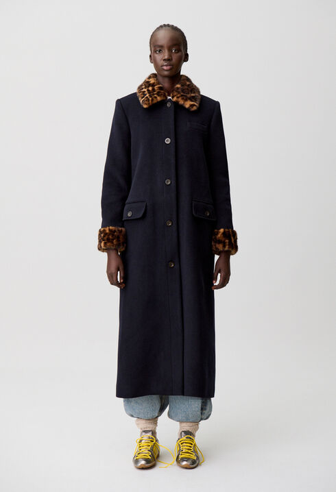 Langer Wollmantel Leopardenmuster