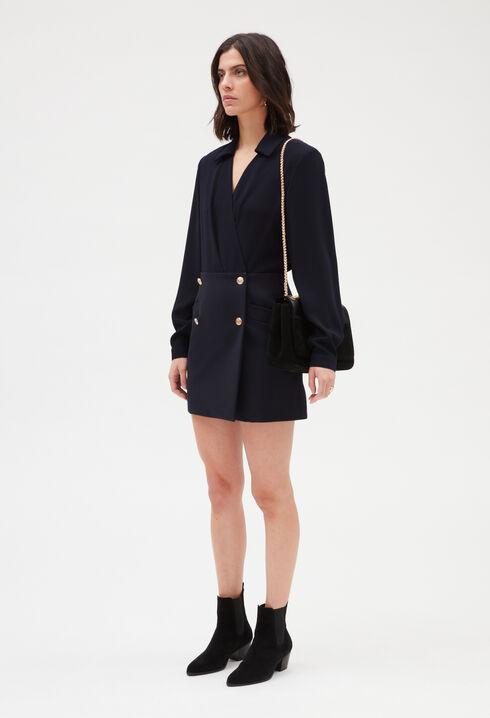 Kurzes Kleid aus Bimaterial, marineblau