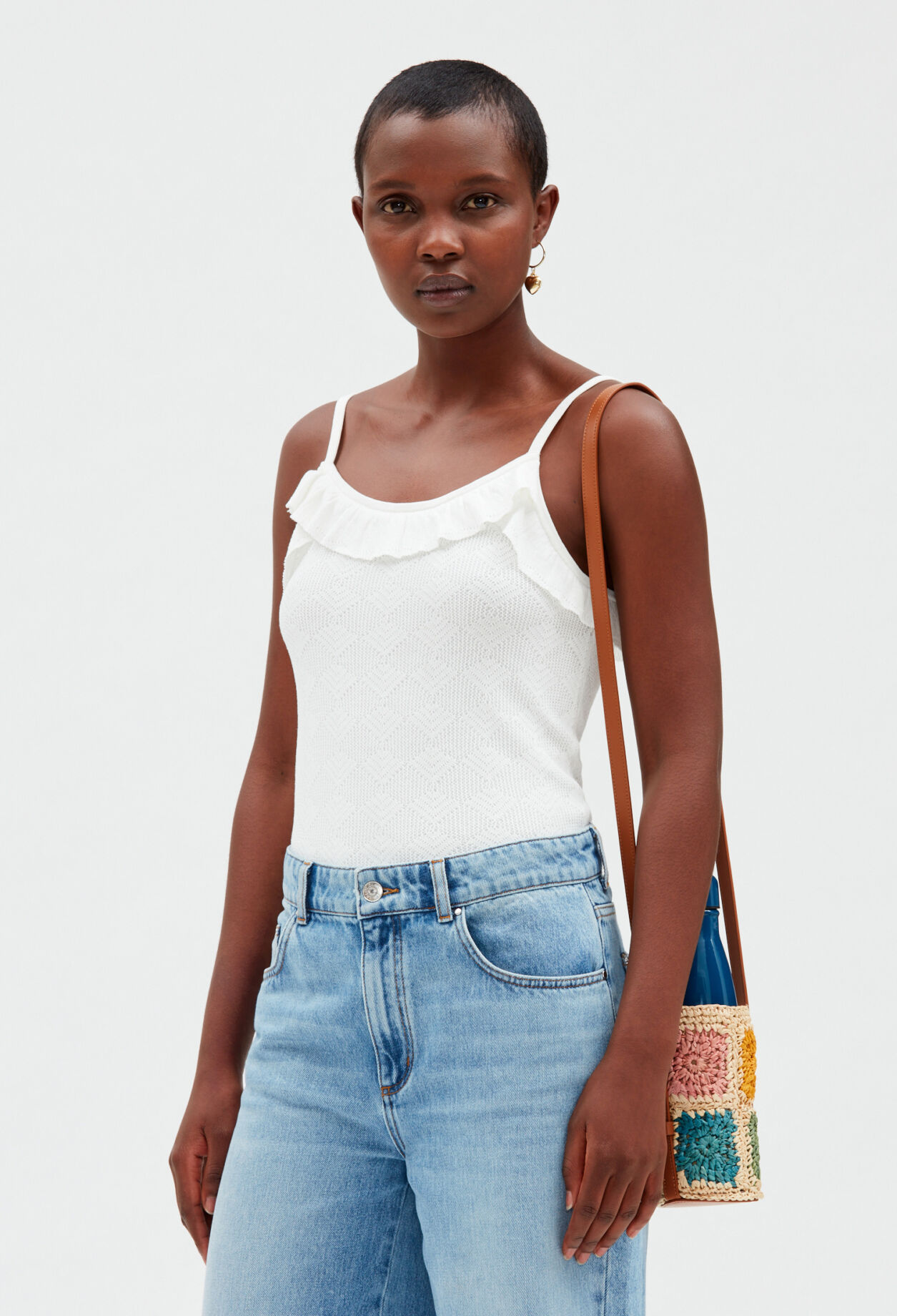 Debardeur maille volant ecru pour femme Claudie Pierlot