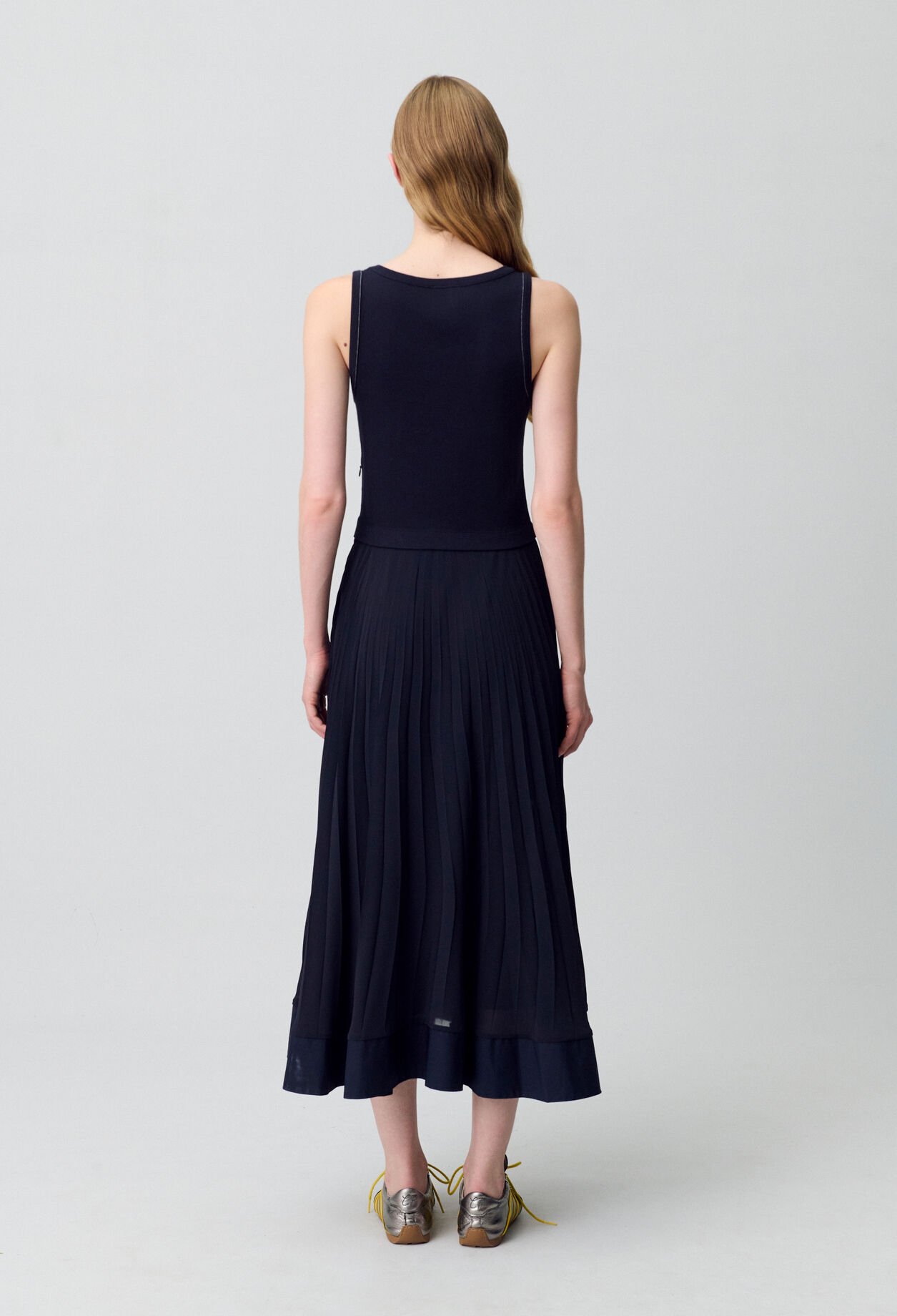 Robe longue plissée marine