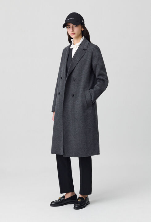 Flecked grey double-sided wool coat
