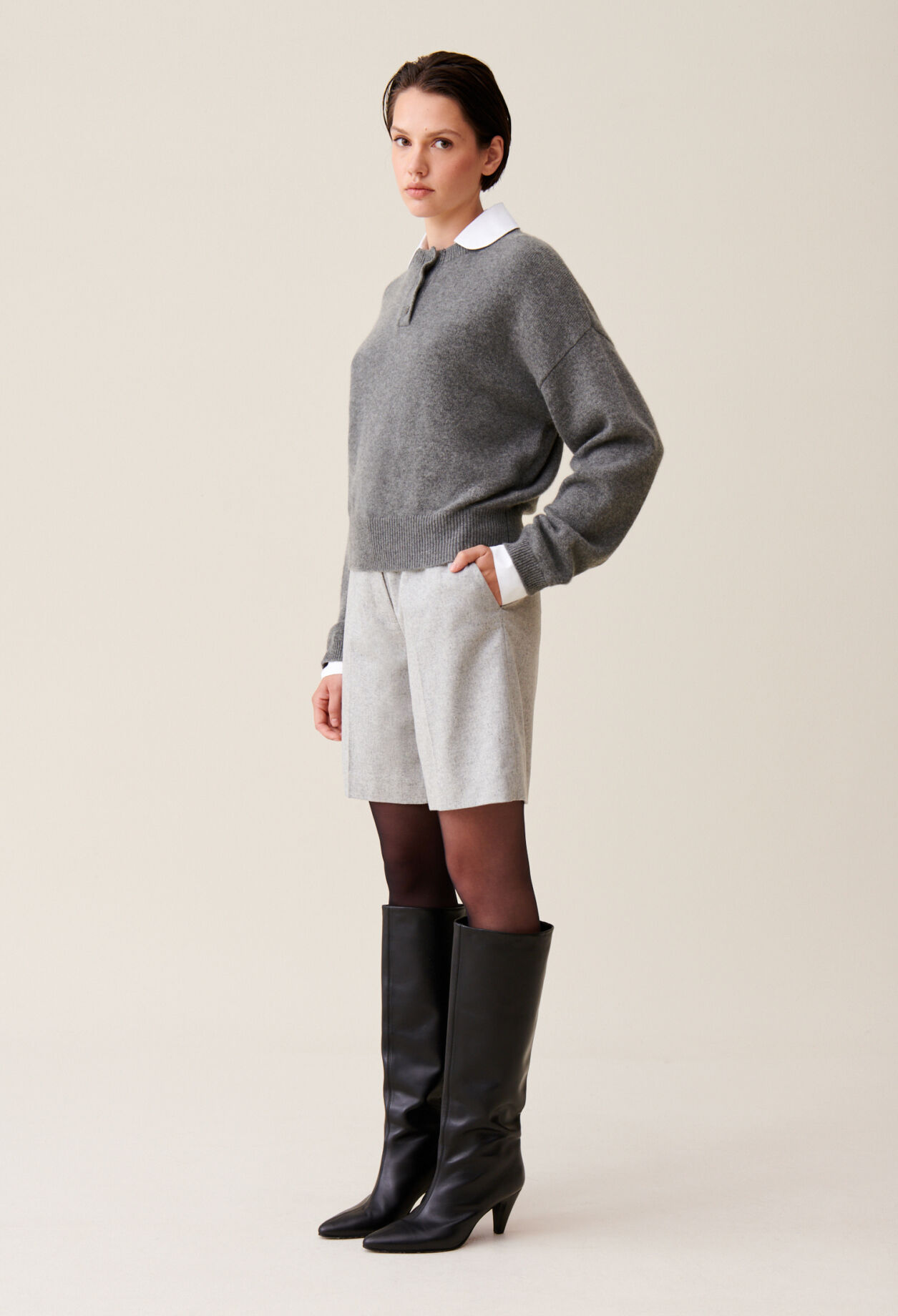 Pull cachemire gris col amovible