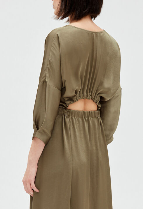Satiny khaki midi dress