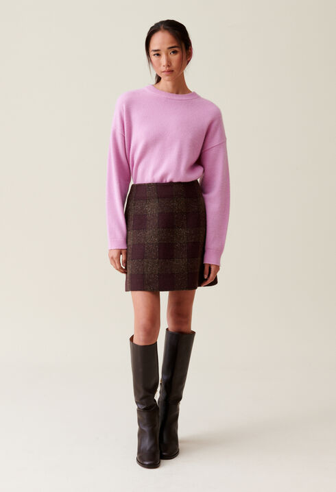 Short checked knit skirt