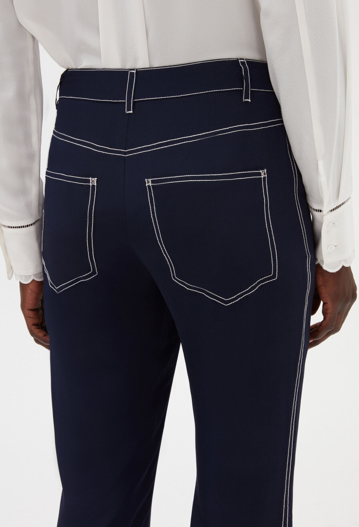 Pantalon droit long soie bleue
