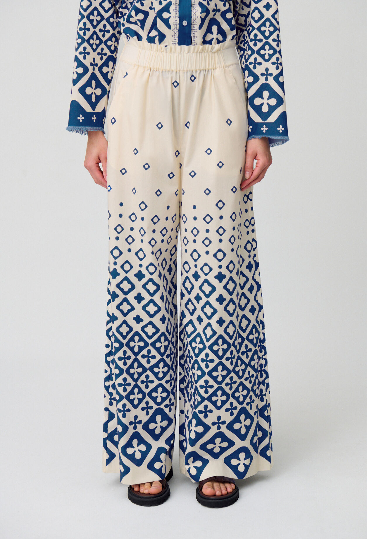 Wide-Leg Fluid Print Trousers
