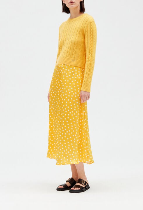 Yellow mid-length silk skirt