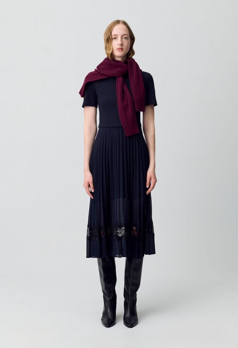 Robe midi bi-matière noire et marine 