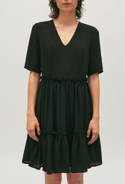 Short black ruffled dress