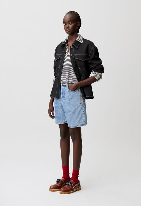 Straight-leg denim shorts