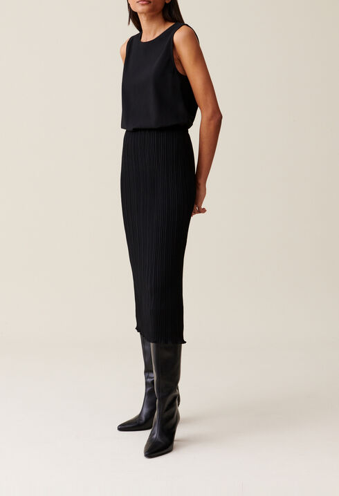 Robe 7/8&egrave;me col rond &eacute;lastiqu&eacute;e
