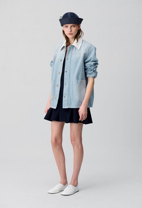 Gestreifte Gabardine-Denim-Jacke