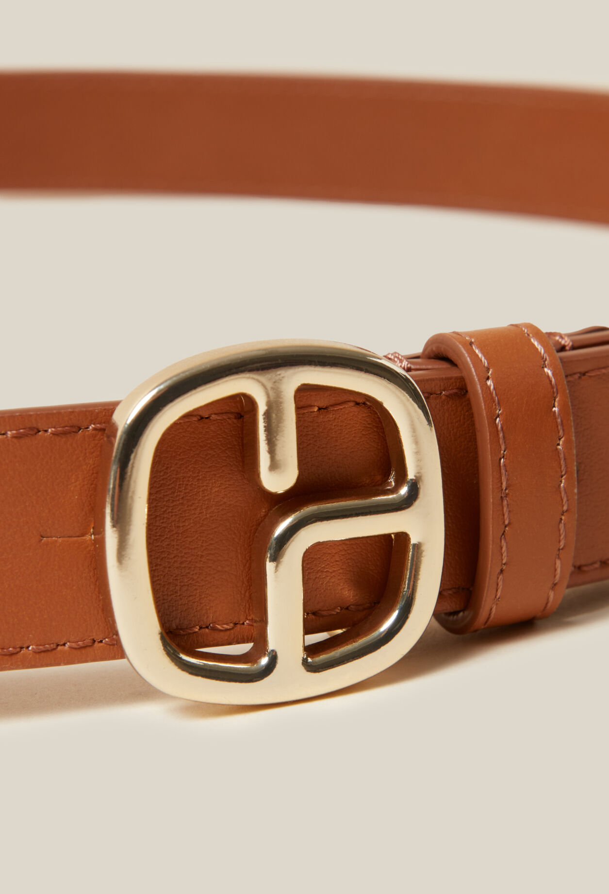 Brown leather monogram belt