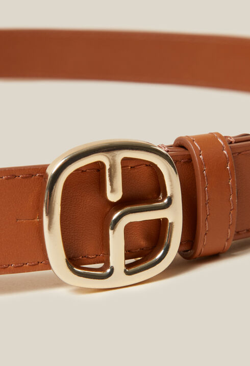 Brown leather monogram belt
