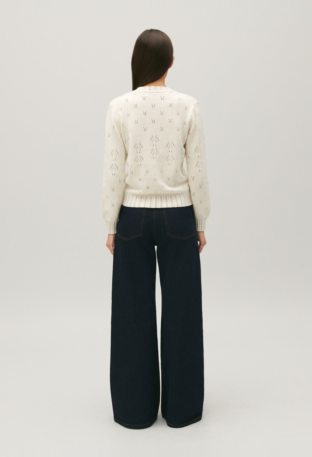 Ecru openwork knitted cardigan