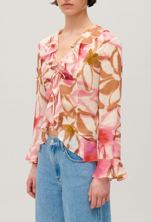 Watercolour print silk blouse