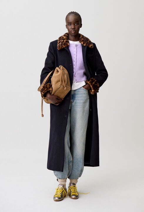 Manteau long laine léopard