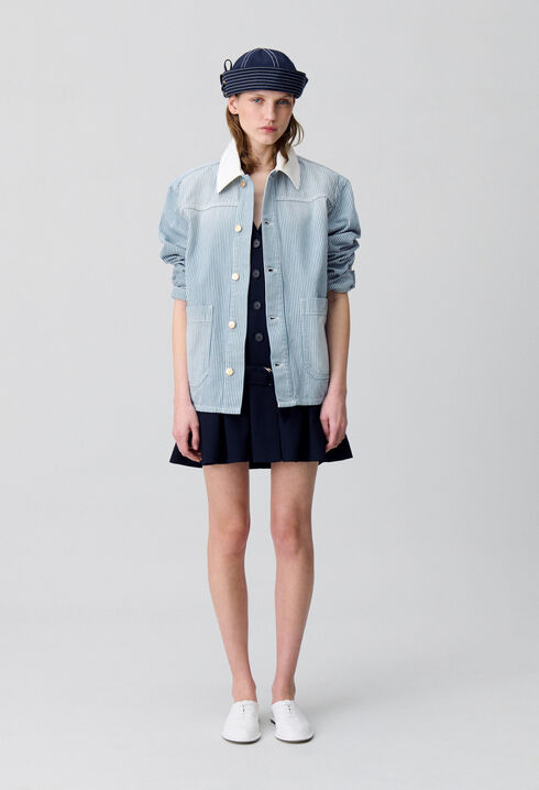 Gestreifte Gabardine-Denim-Jacke