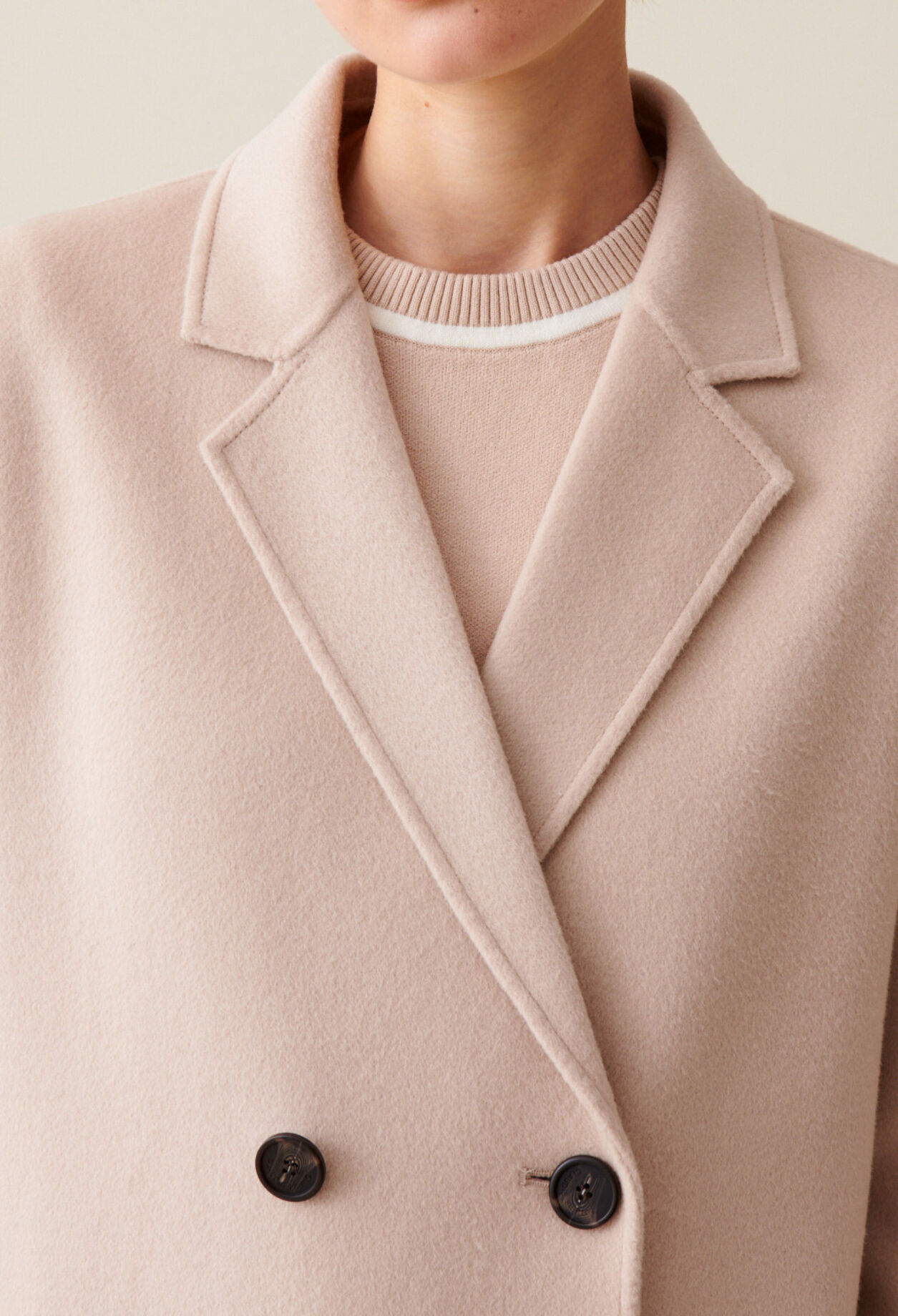 Mid-length beige wool blend coat 