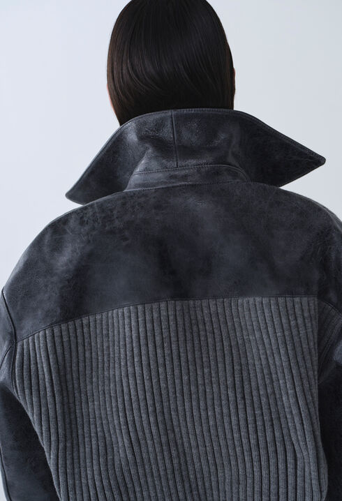 Bomber cuir bi matière gris