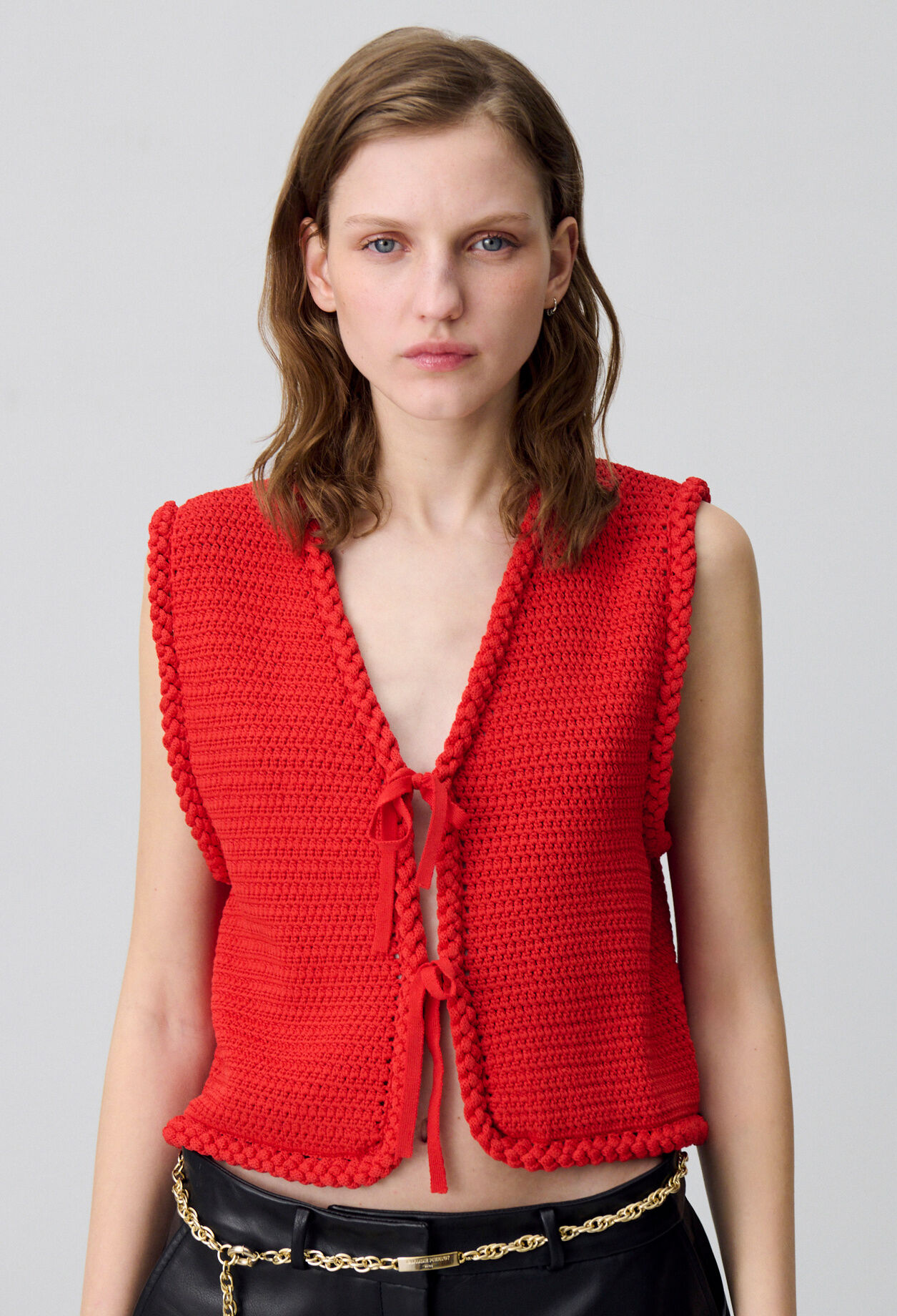 Sleeveless crochet cardigan