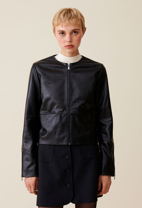 Veste cuir courte col rond
