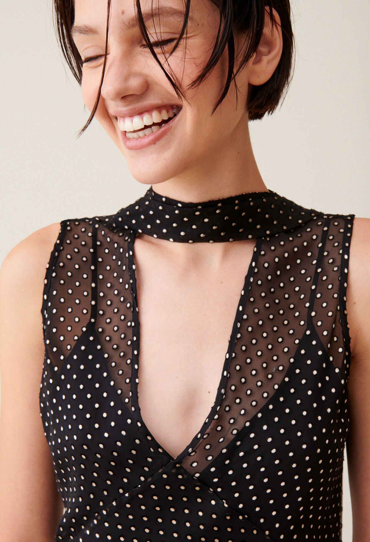 Sheer polka-dot maxi dress