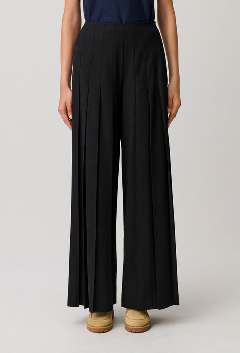 Pantalon large pliss&eacute; noir