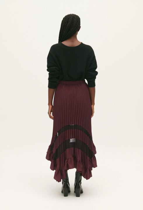 Pleated, ruffled mid-length skirt