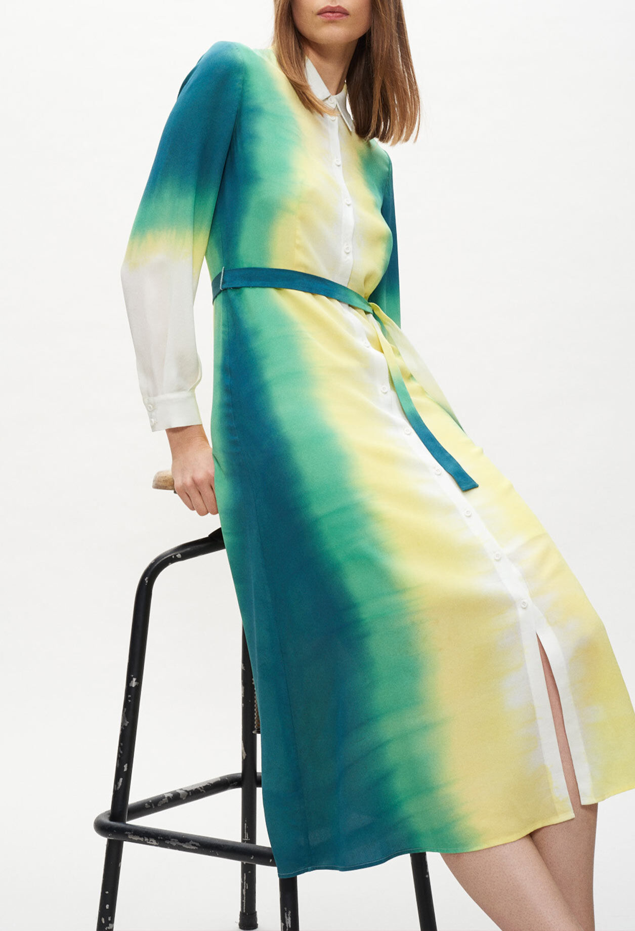 Robe chemise longue imprimée tie & dye