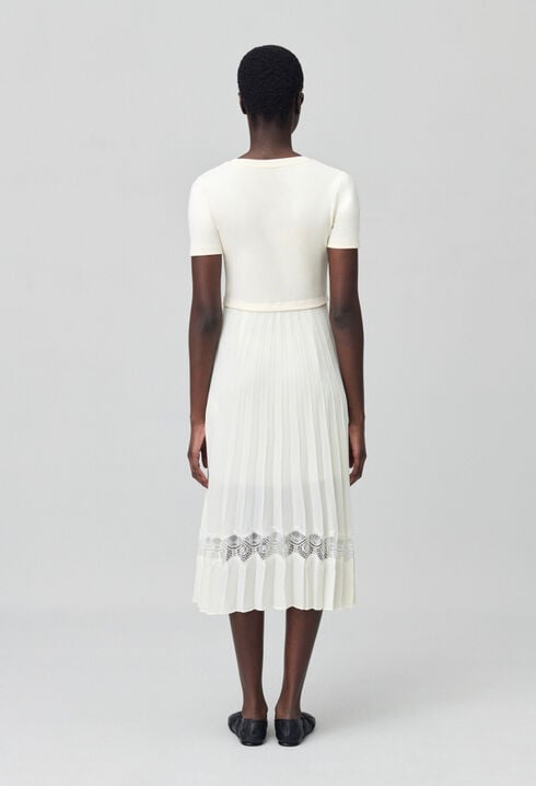 Twist ivory bi-material midi dress 