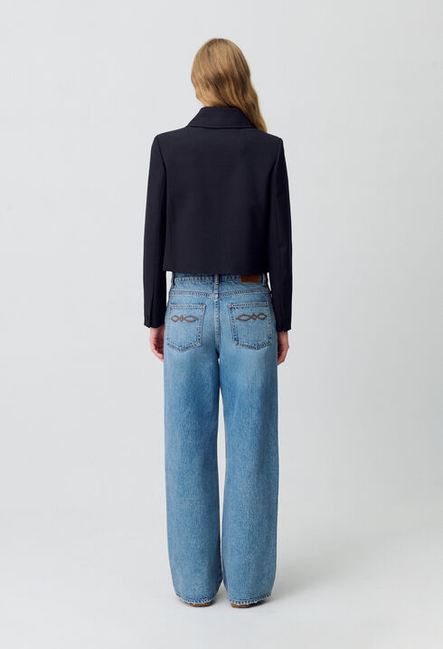 Black wool-blend box jacket