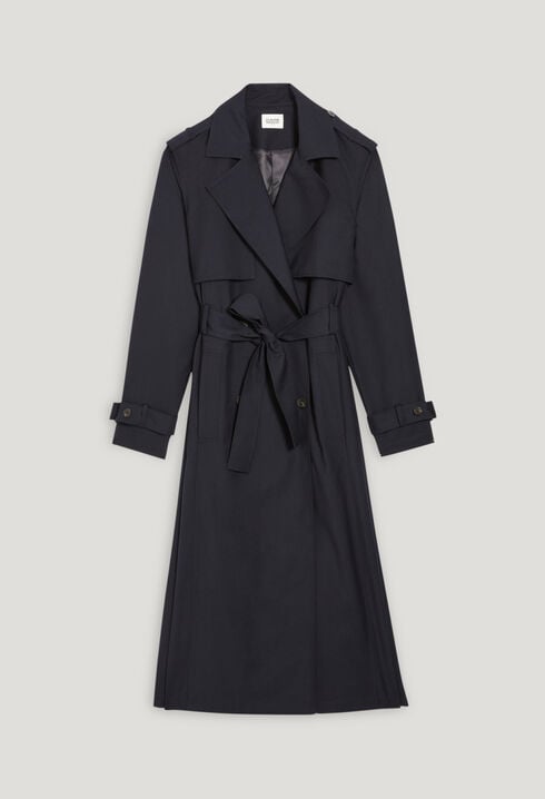 Langer marineblauer Trenchcoat