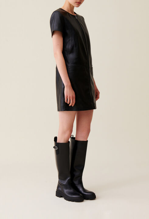 Short Zipped Leather Dress
