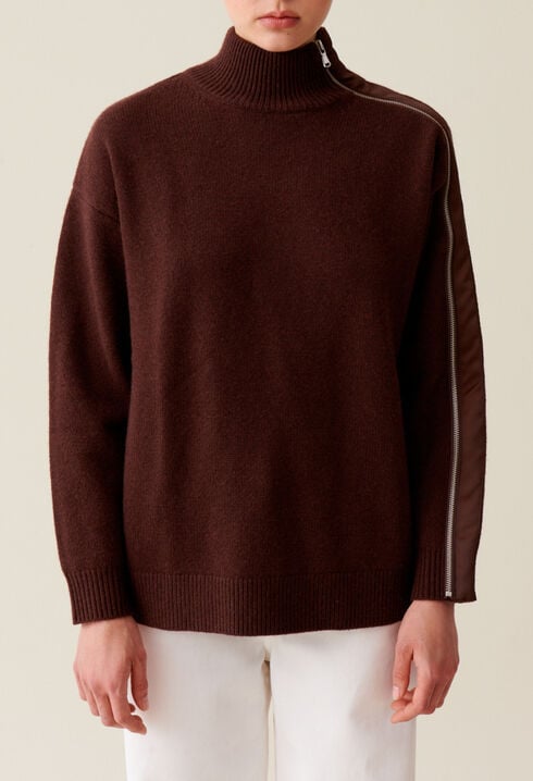 Brown zip-up high neck jumper