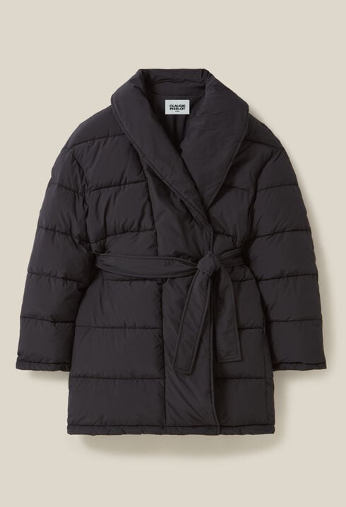 Belted Shawl Collar Puffer