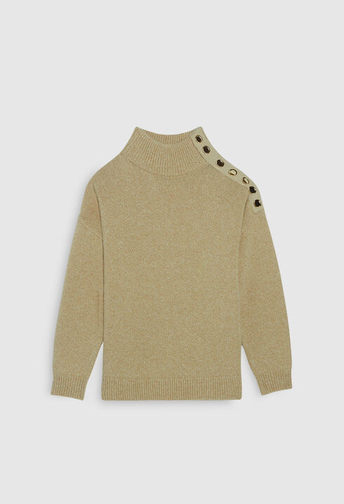 Traceable wool funnel neck pullover