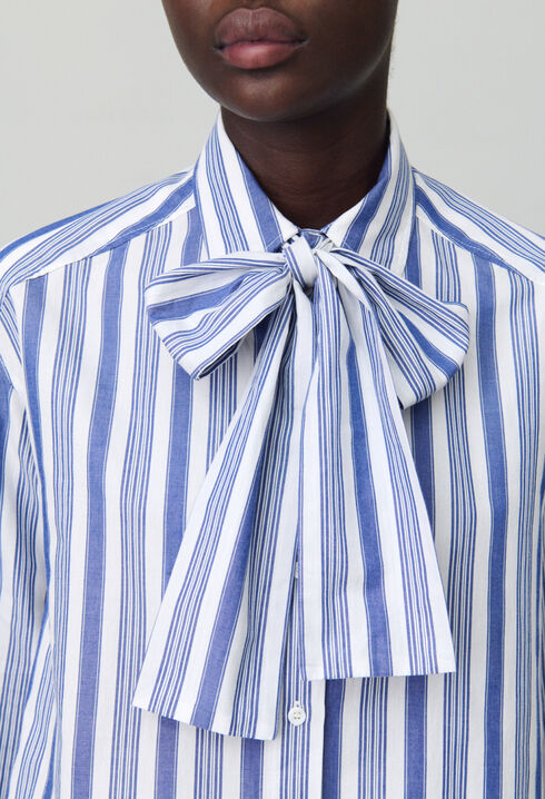Striped shirt with bow collar