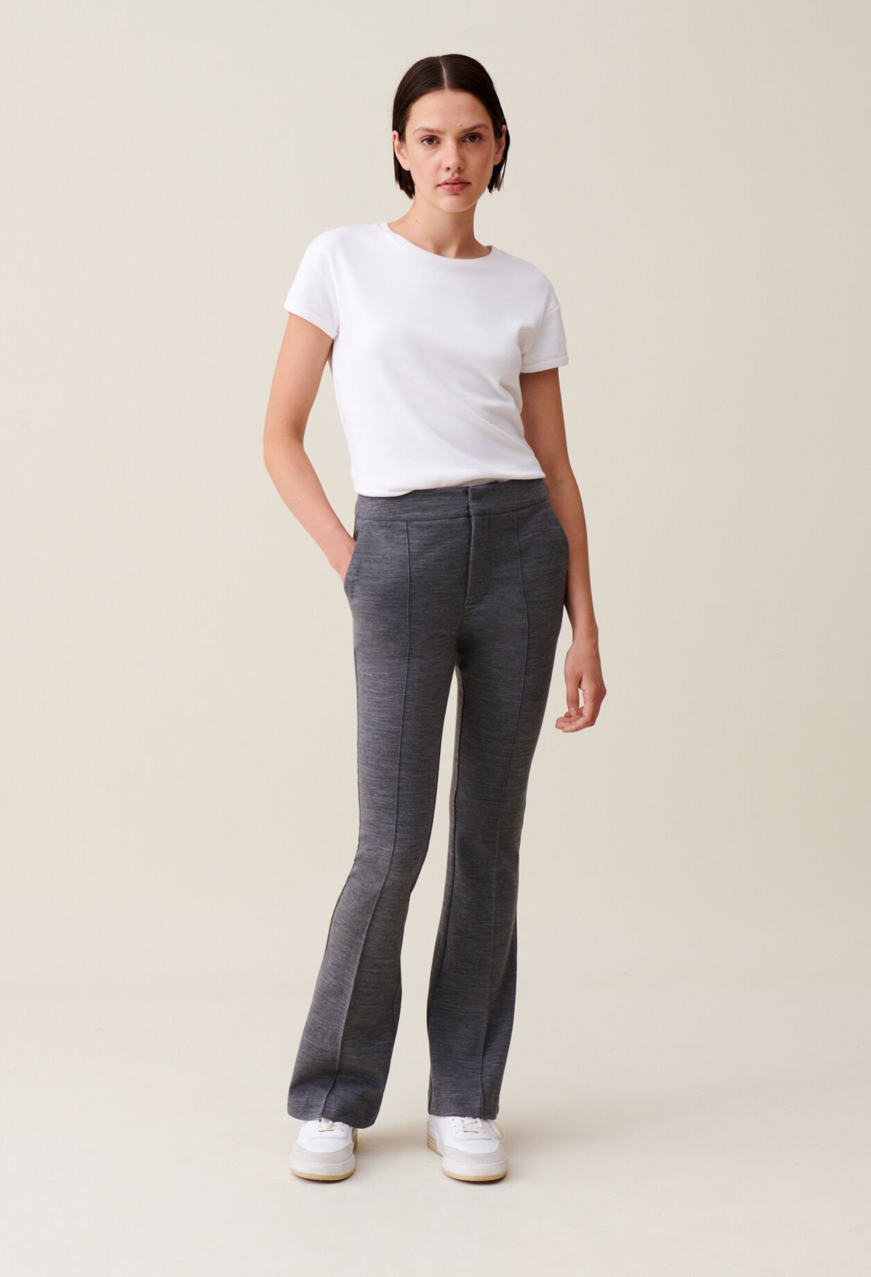 Grey fitted flare trousers