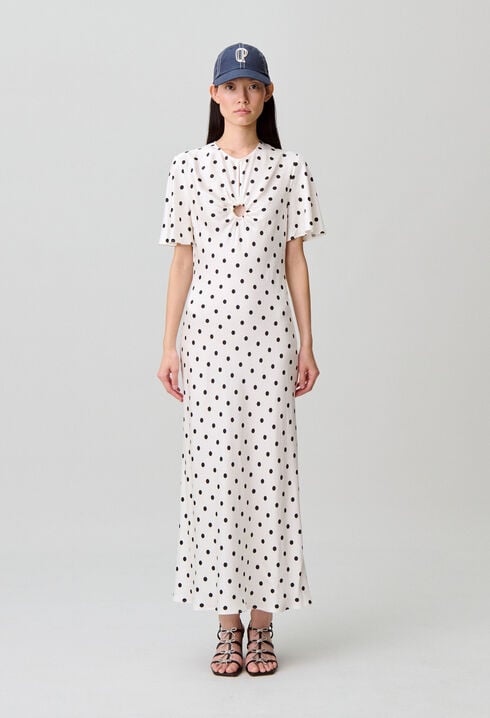 Satin polka dot maxi dress