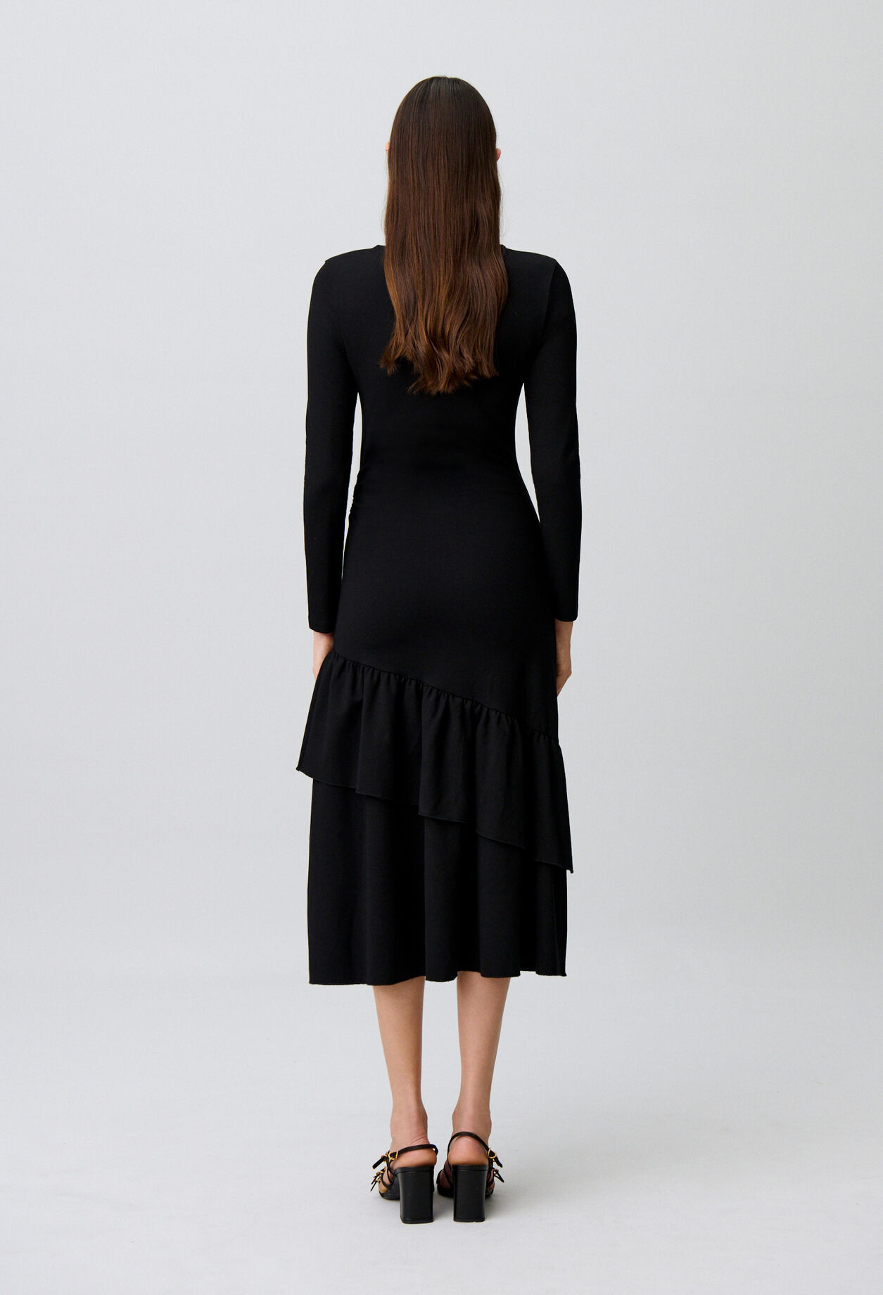 Asymmetrisches Jersey-Volantkleid
