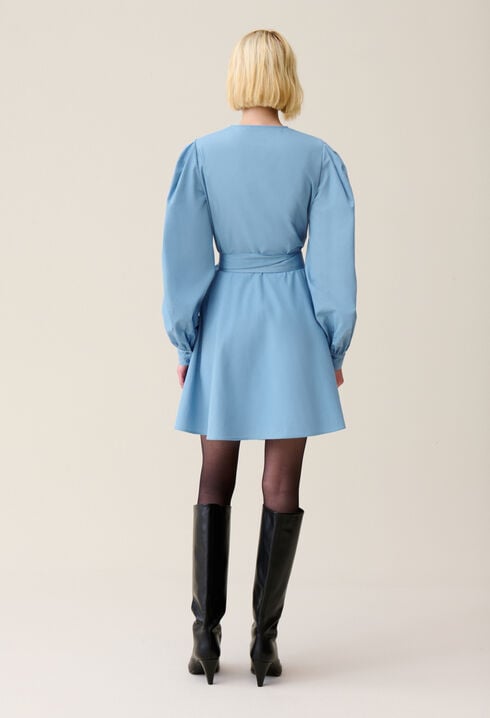 Kurzes Kleid mit Ballonärmeln, blau