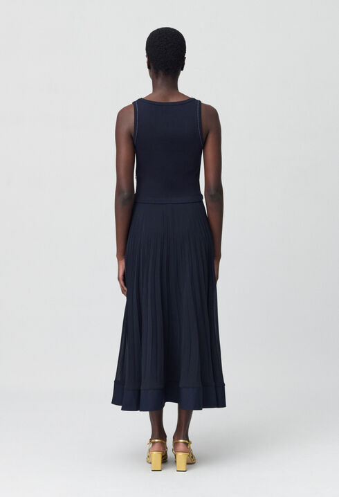 Robe longue plissée marine