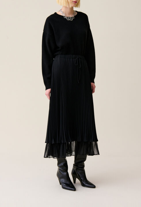 Jupe midi fluide pliss&eacute;e noire