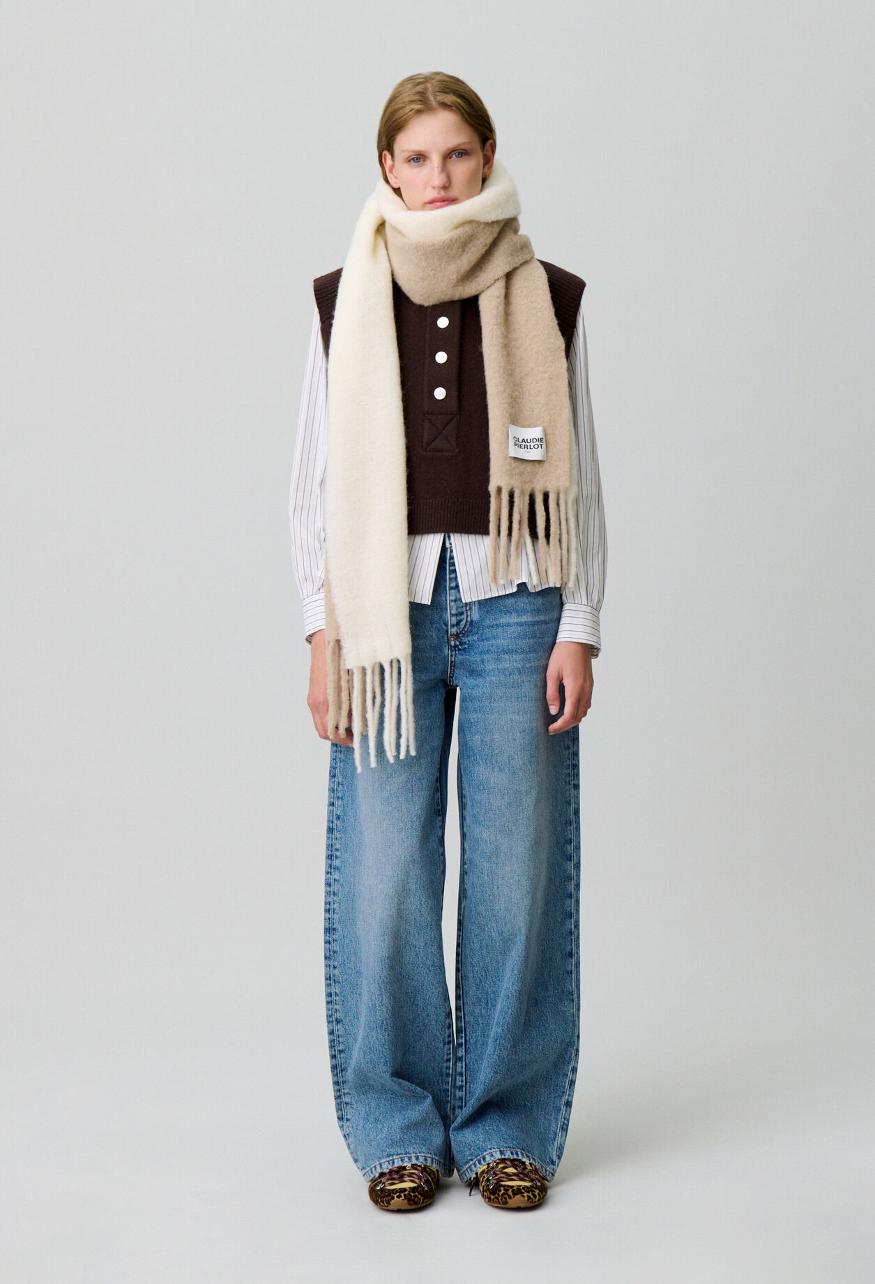 Bicolour scarf with fringes