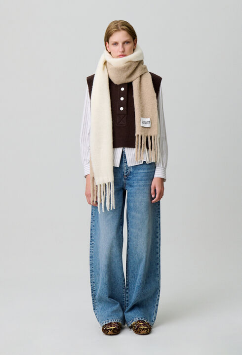 Bicolour scarf with fringes
